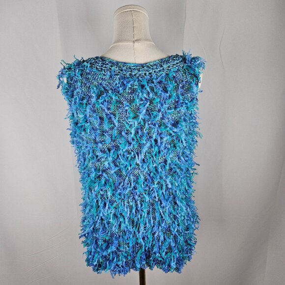 Handmade Knit Sweater Tank Top Sz Large All Over Fringe Hippie Boho Unique - Picture 6 of 9